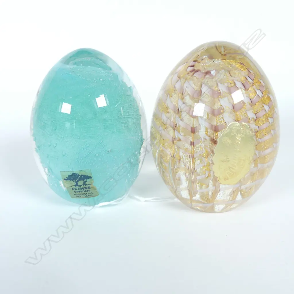 EKENAS, SWEDEN LEAD CRYSTAL PAPERWEIGHT & MURANO, ITALY GLASS PAPERWEIGHT, RIBBON & ADVENTURINE	 Image 1++