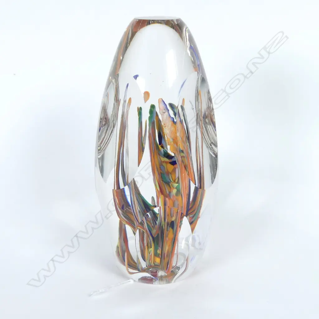 STRATHEARN, SCOTLAND GLASS TALL PAPERWEIGHT WITH FACET WINDOWS, DATED '79 Image 1++