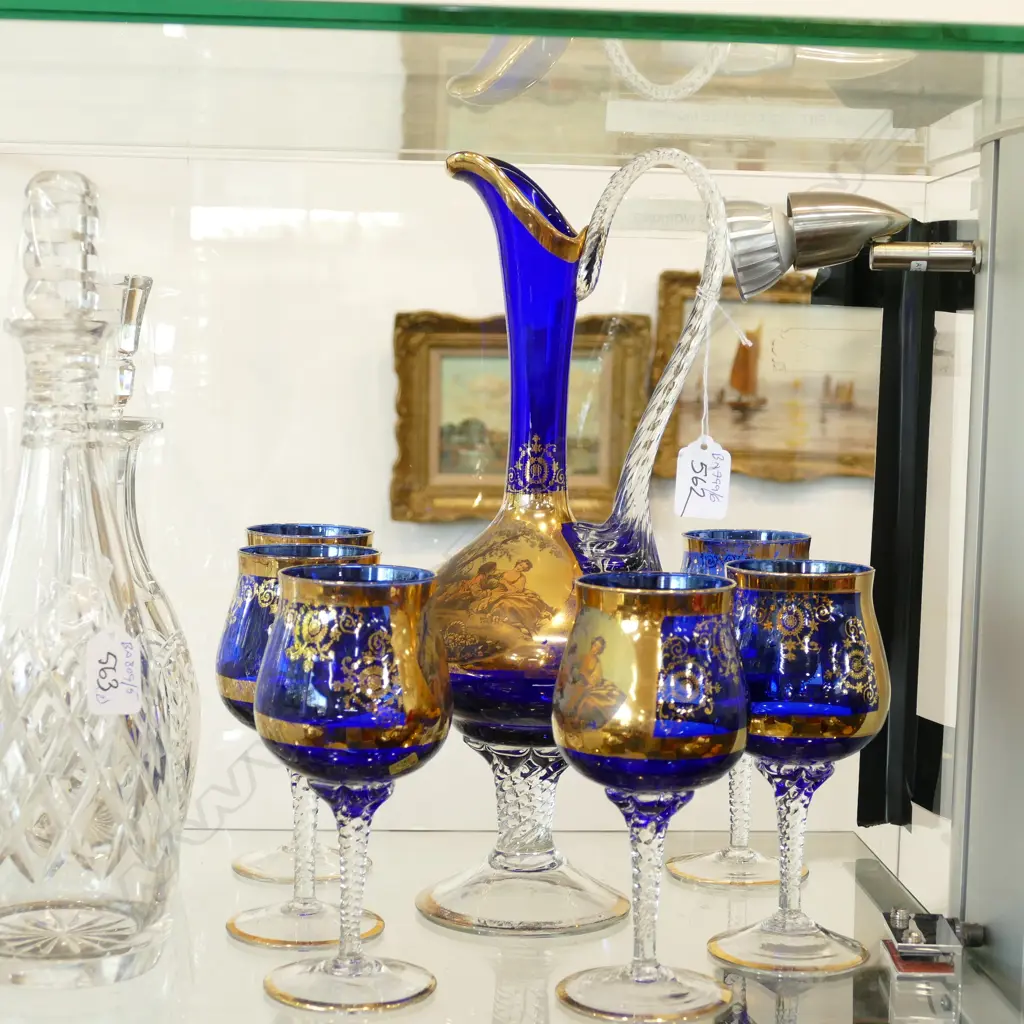 VENETIAN 24 K GOLD OVERLAY GLASS 7PC WINE SET Image 1++