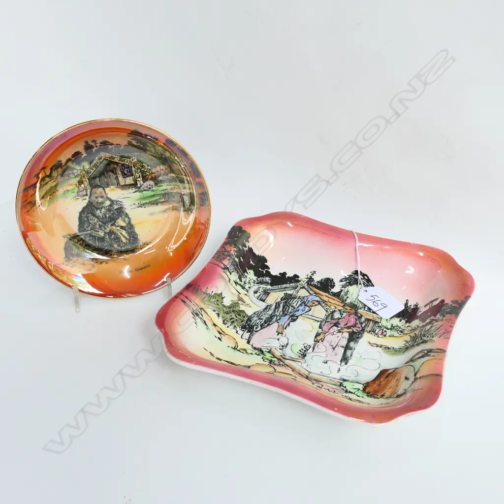GRIMWADES 'MAORI WARE' 'MAORI KITCHEN' SQUARE DISH AF MINOR CHIPS TO REVERSE AND 'MAORI CARVER' BOWL Image 1++