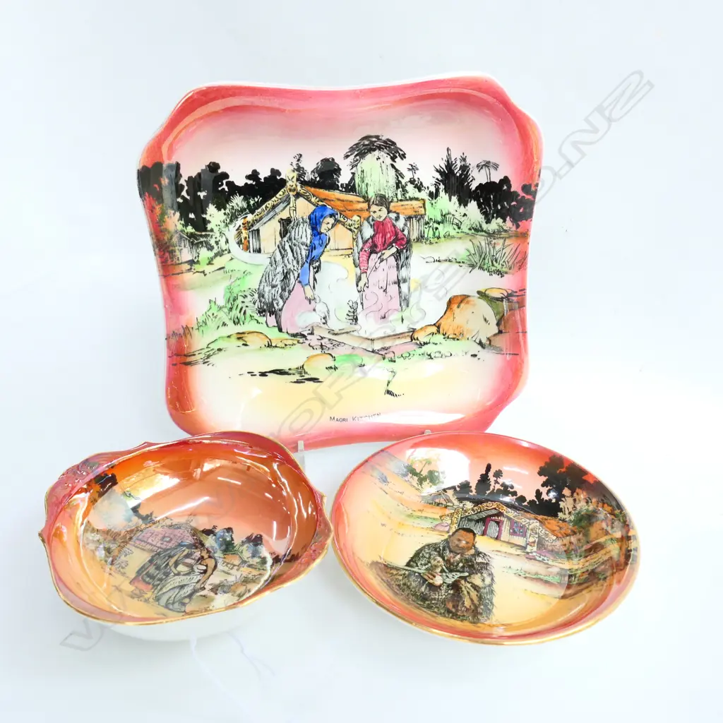 GRIMWADES 'MAORI WARE' 'MAORI KITCHEN' SQUARE DISH AF, 'MAORI CARVER' BOWL & 'TE HONGI' BOWL Image 1++