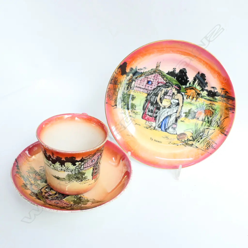 GRIMWADES 'MAORI WARE' 'TE HONGI' BREAKFAST CUP TRIO 180MM DIA Image 1++