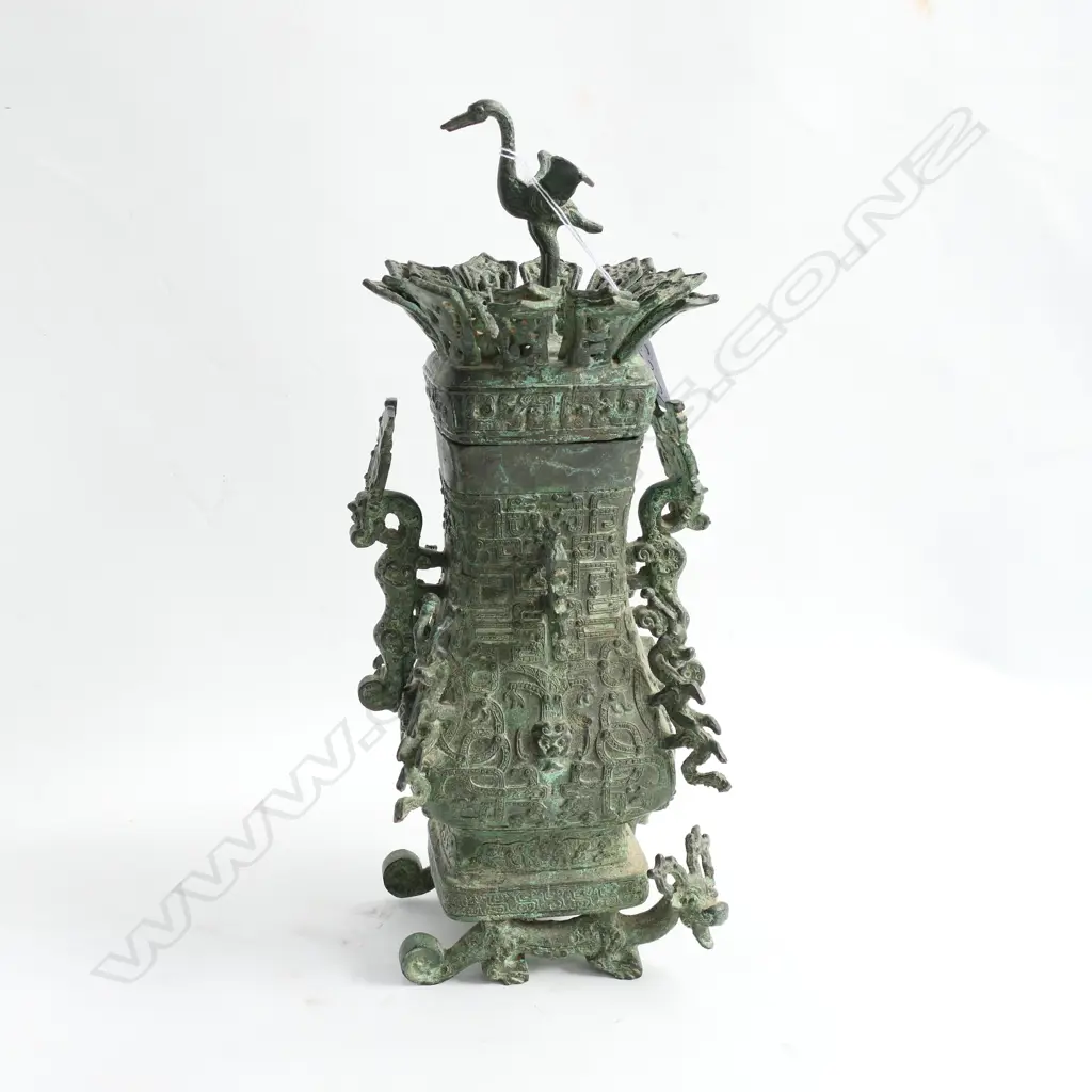 CHINESE BRONZE LIDDED VESSEL IN ARCHAIC STYLE. H.320mm Image 1++