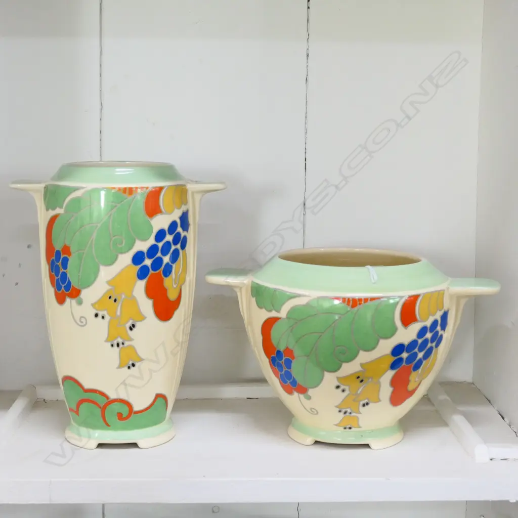 R/DOULTON ART DECO 'CAPRICE' 2 VASES TAB HANDLES Image 1++