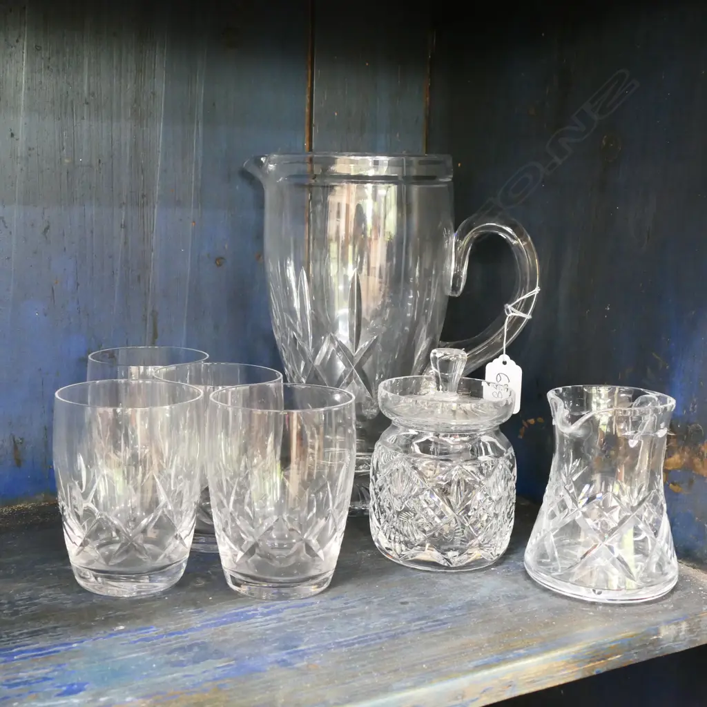4 STUART CRYSTAL TUMBLERS, JUG, MILK, SUGAR Image 1++