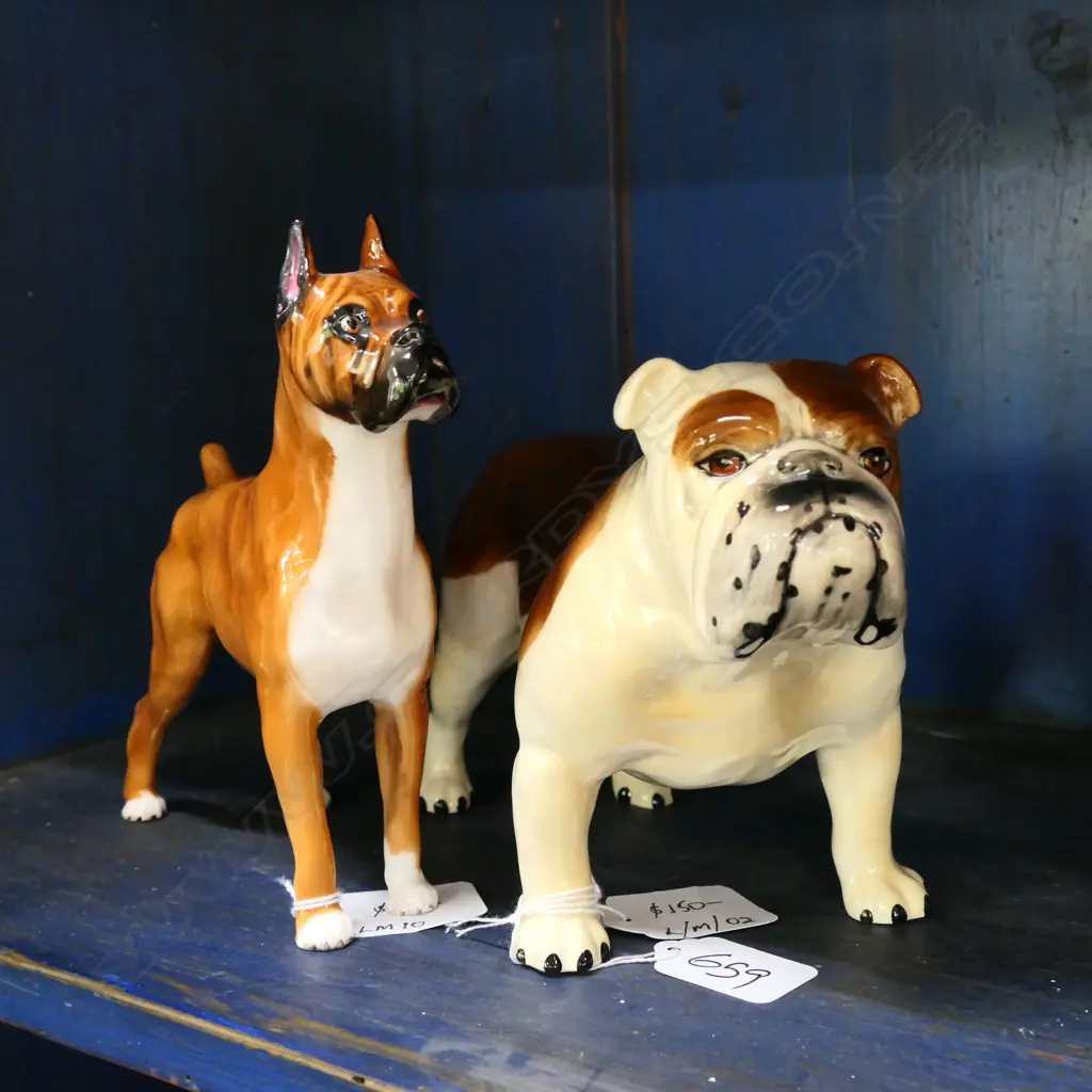 2 BESWICK DOGS; BULLDOG AND BOXER 200MM L Image 1++