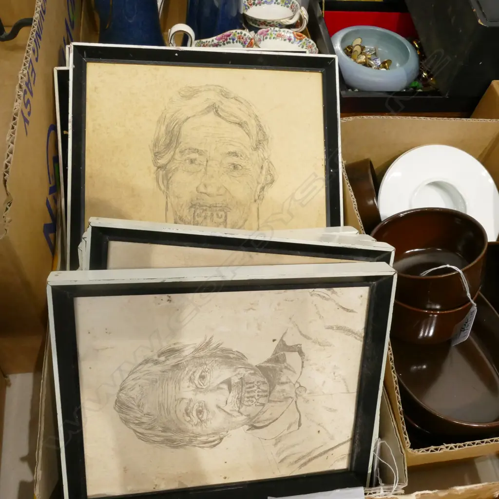 LOT 8 PENCIL ON PAPER MAORI PORTRAITS SIGNED BRENARD Image 1++