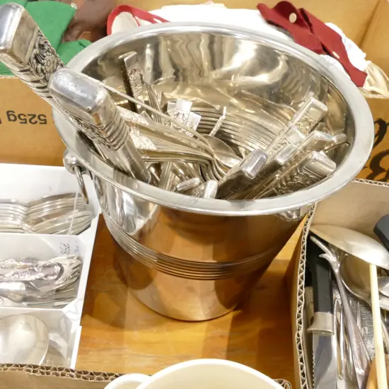 CHAMPAGNE BUCKET OF COMMUNITY PLATE CUTLERY 