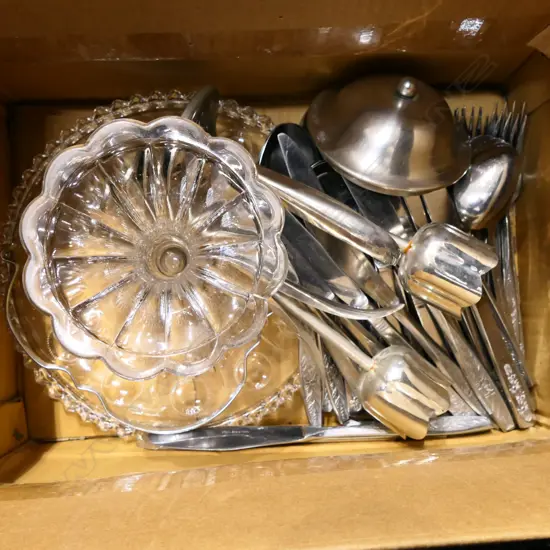 BOX LOT SS CUTLERY, EP ETC