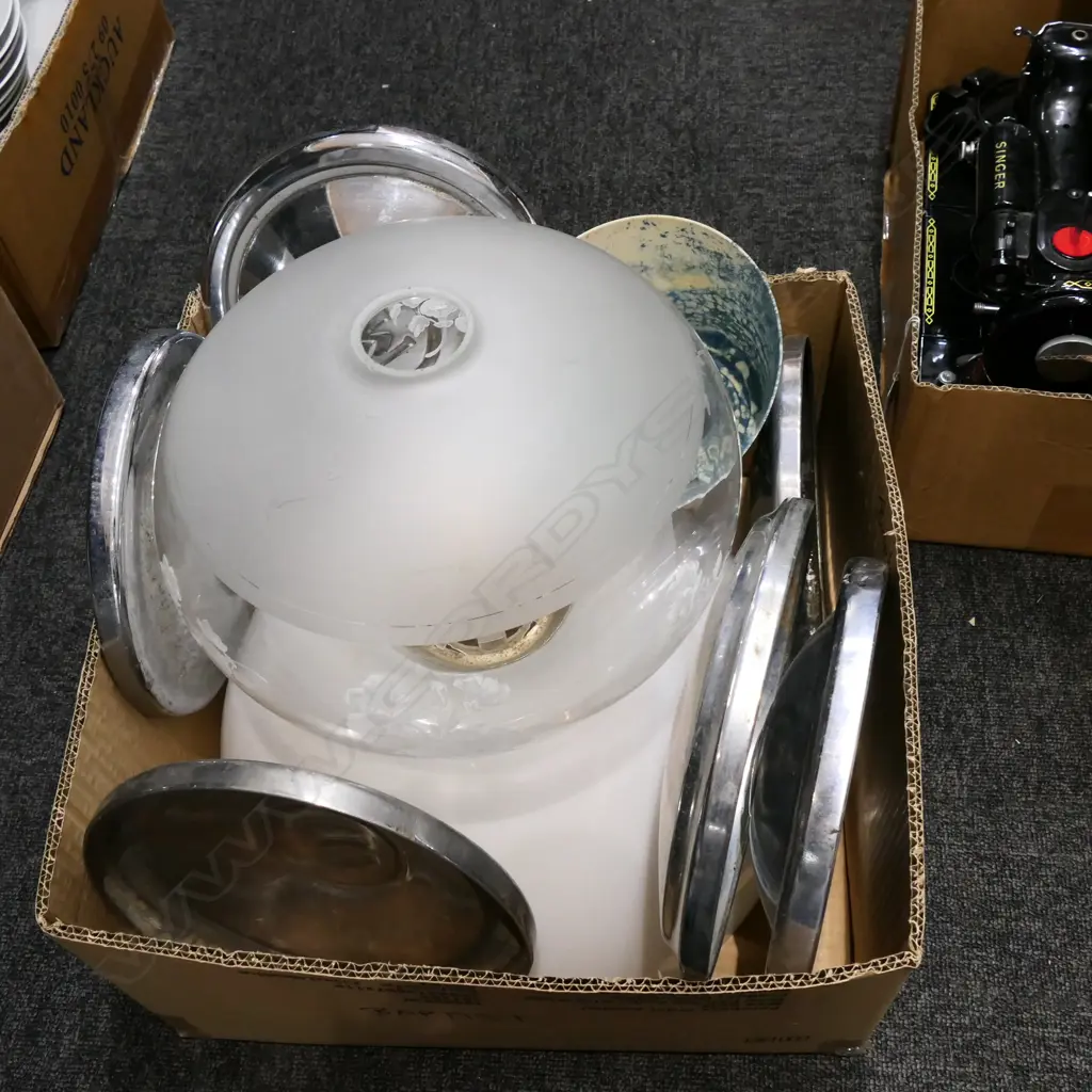 BOX LOT VINTAGE SHADES AND HUBCAPS Image 1++