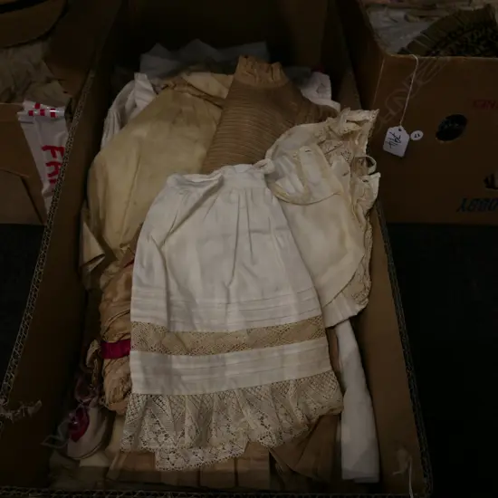 LOT ASST VINTAGE DOLLS CLOTHES ETC