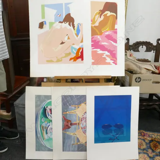 2 TULLY CROOK ORIGINAL PRINTS, STEPHEN OLIVER PRINT, 2 GLYNN BOYD HARTE CAFE PRINTS