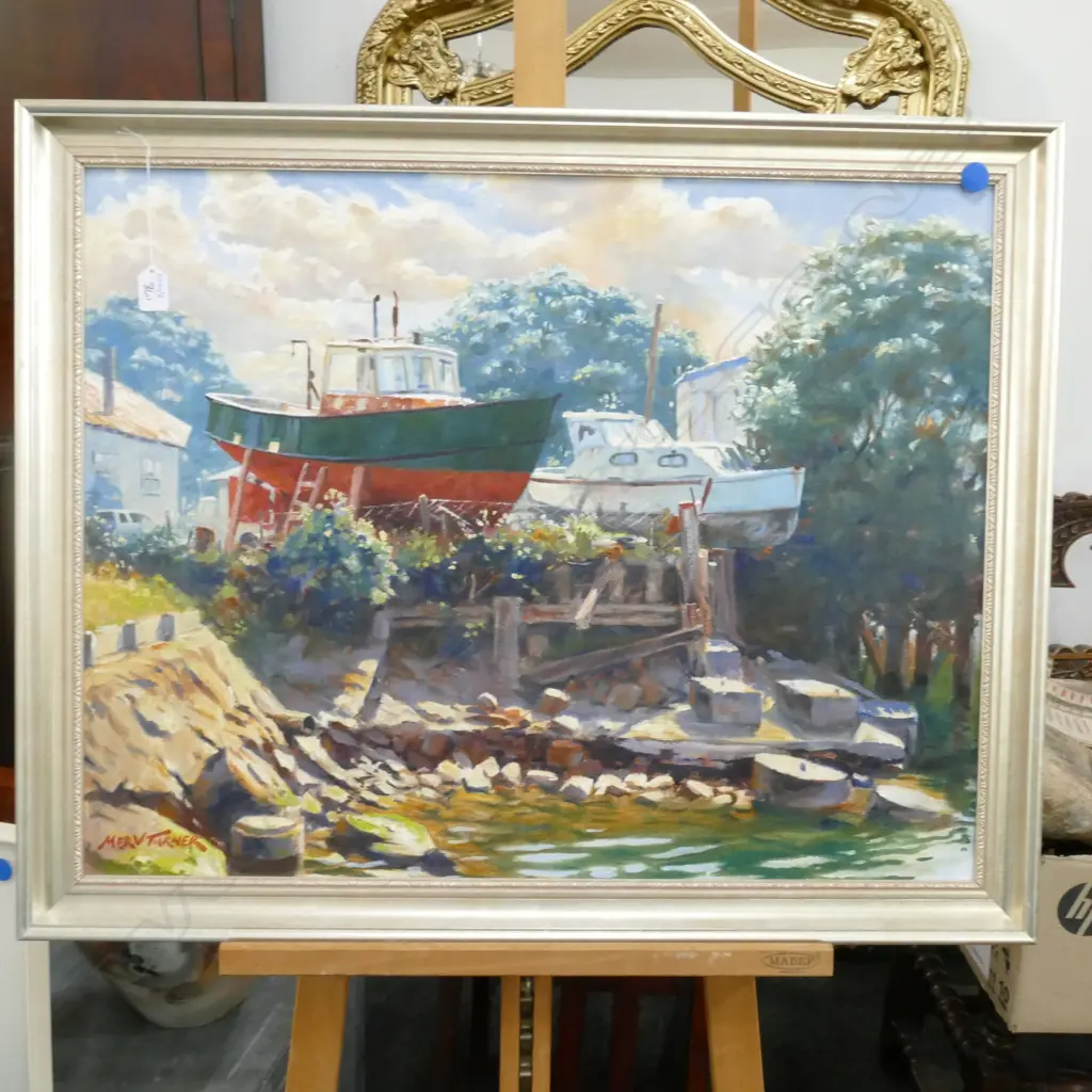 MERV TAYLOR OIL HIGH AND DRY FISHERMANS WHARF TAURANGA 690 X 870 MM Image 1++