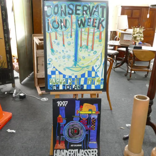 HUNDERWASSER CONSERVATION WEEK FRAMED PRINT 585MM W X 835MM H AND ART CALENDAR PRINT