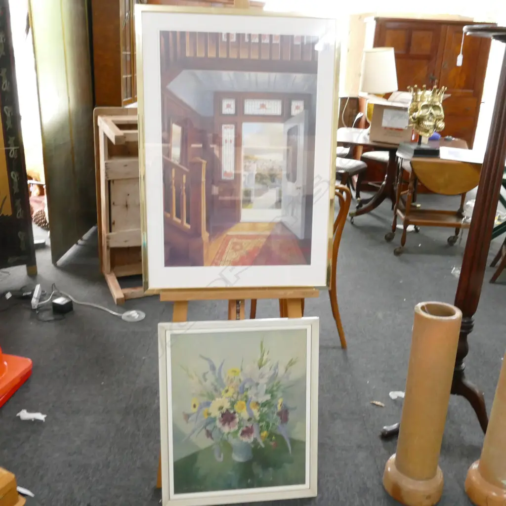 2 PRINTS; PETER SIDDELL 'DOORWAY' AND VERNON WARD FLOWERS 830MM H 540MM W Image 1++