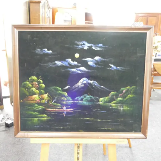 VELVET LANDSCAPE "MEMENTO FROM NEW ZEALAND CENTENNIAL EXHIBITION 1940" 520MMX640MM