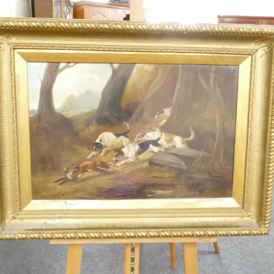 VICTORIAN OIL OF HUNTING DOGS
