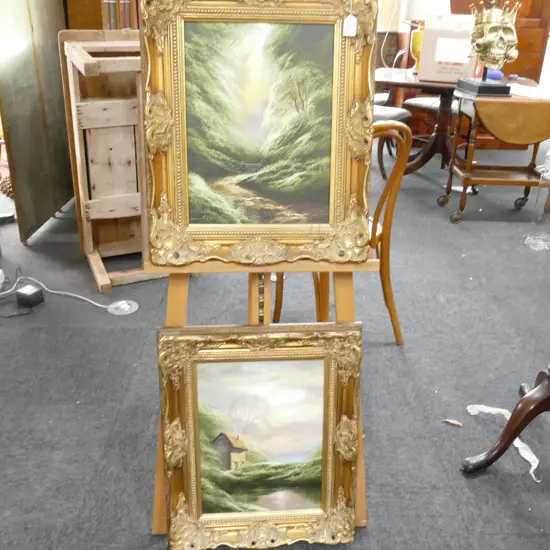 PAIR OF OIL PAINTINGS - GILT FRAMES