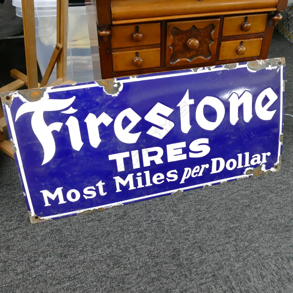 FIRESTONE ENAMEL FIRESTONE SIGN 660MM L X 305MM H Image 1++