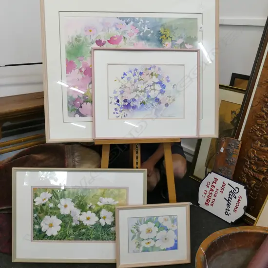 4 FLORAL W/C BY KAT VON TUNZEMANN LARGEST 1010MM W 830MM H