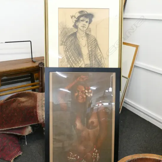 ROBERT MCDOWELL CHARCOAL + MCPHEE? PRINT - LARGEST FRAME 970 X 670MM