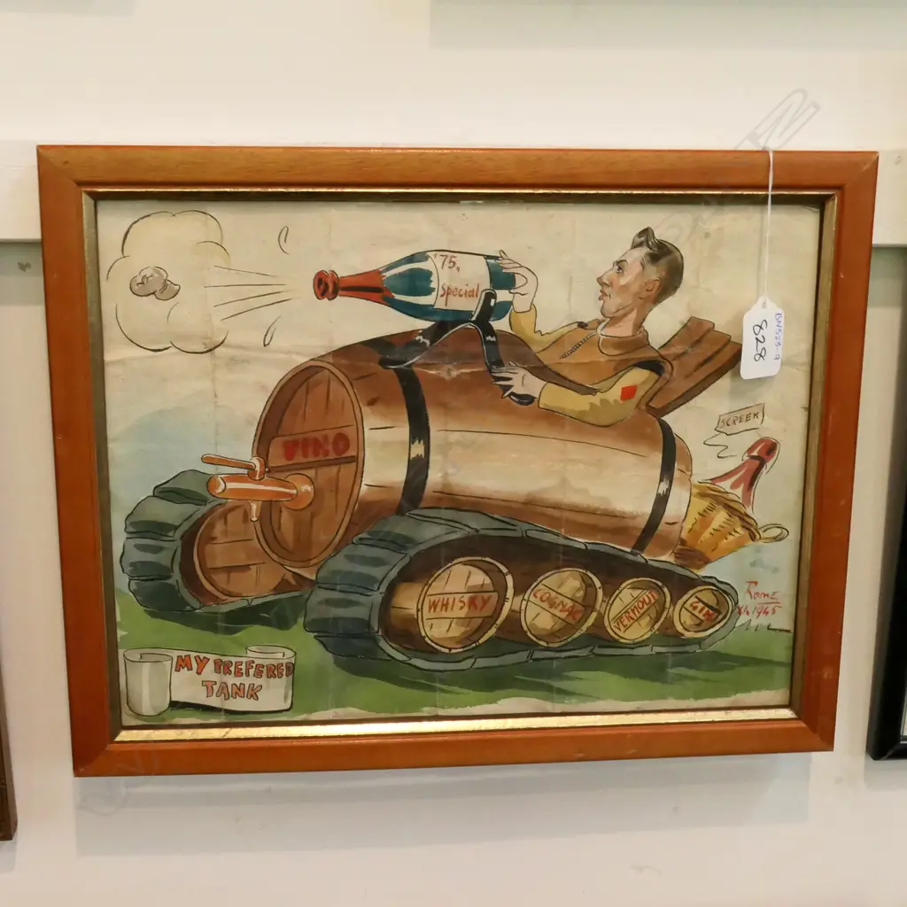 WWII CARTOON W/C 'MY PREFERED TANK' 1945 Image 1++