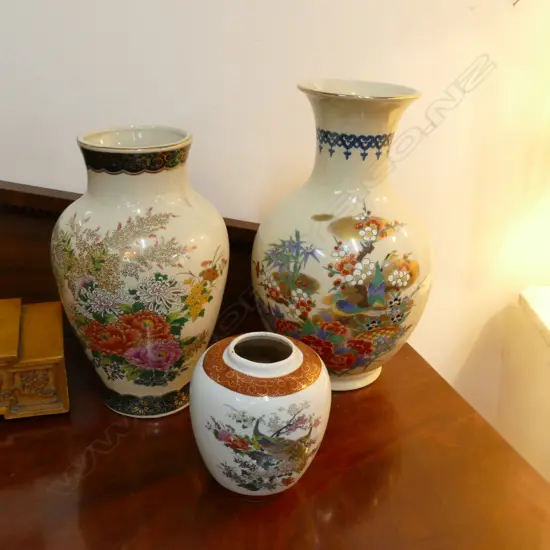 3 ORIENTAL VASES TALLEST 320MM H