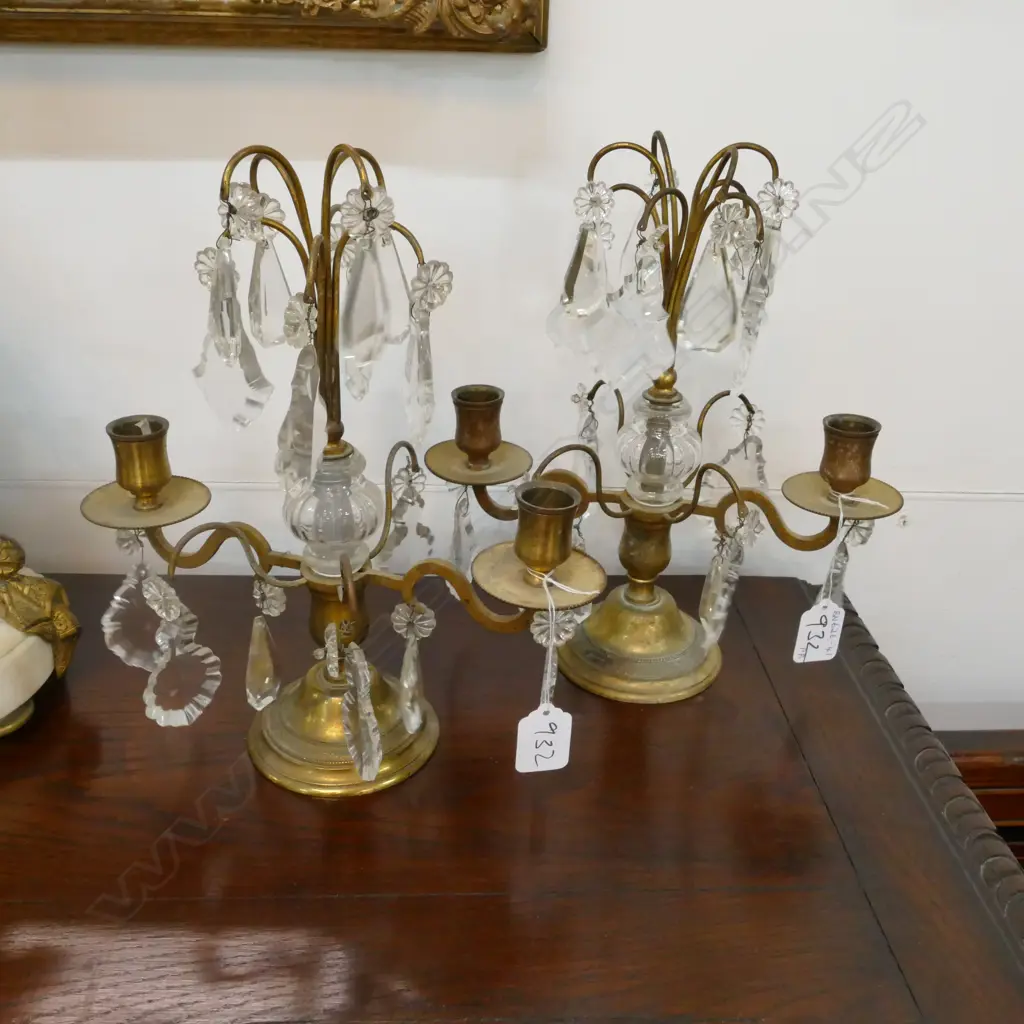 PAIR BRASS AND CRYSTAL CANDELABRA Image 1++