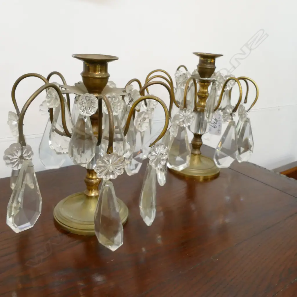 PAIR OF BRASS AND CRYSTAL CANDLESTICKS Image 1++
