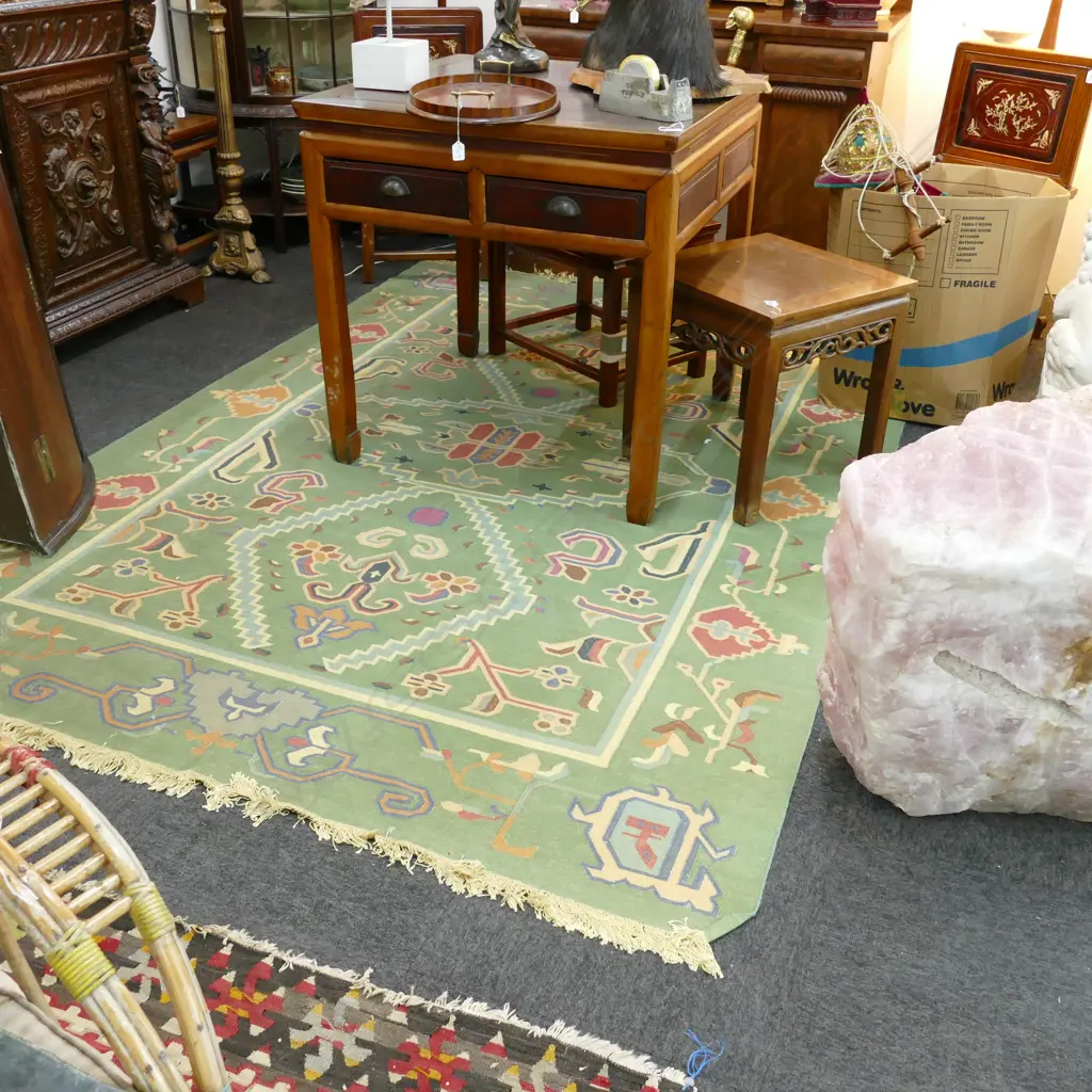 SEMI ANTIQUE FINE KELIM RUG 2.7 X 1.8M GREEN DOMINANT Image 1++