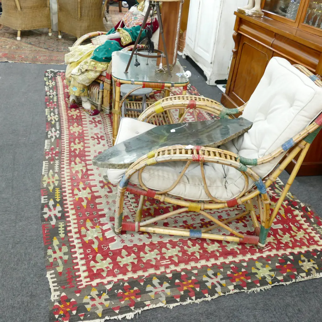 ANTIQUE KELIM RUG 3.1 X 1.6M RED CREAM GREY YELLOW Image 1++