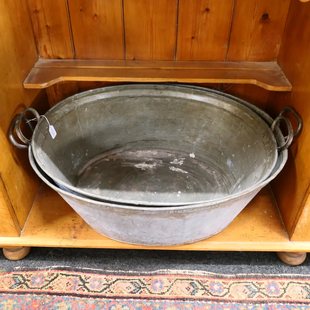 PAIR GALVANISED TIN BATHS (good for washing and peg basket) Image 1++