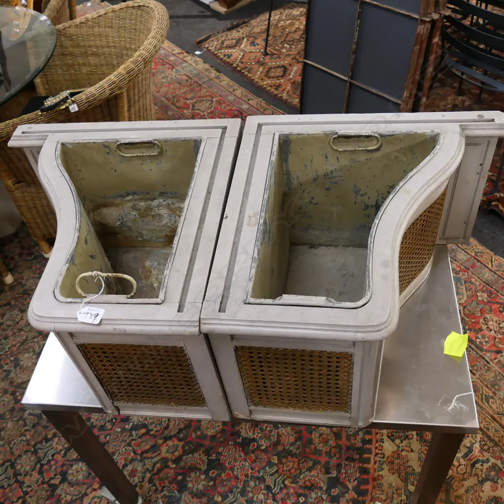 PR OF VINTAGE FRENCH PAINTED WOOD & CANE PLANTERS (22) Image 1++