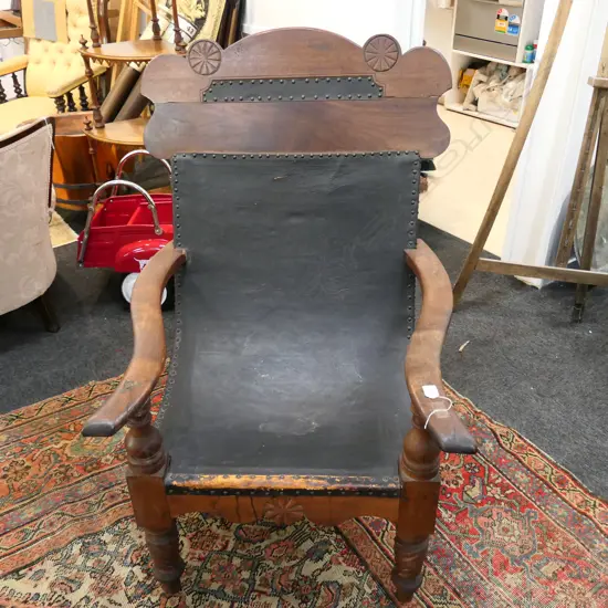 ANTIQUE PRESSED LEATHER CHAIR 660 X 720 X 1100MM