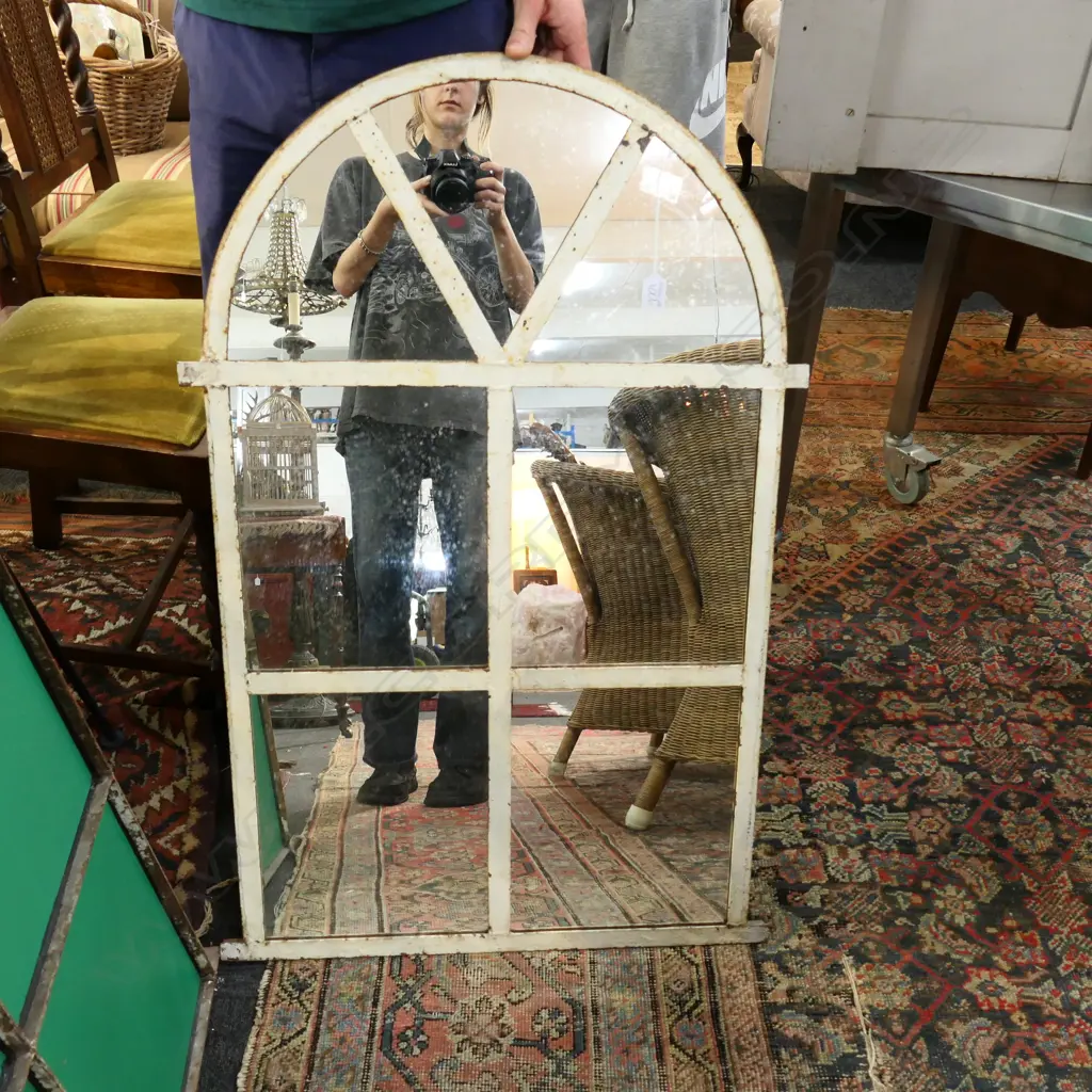 OLD FRENCH CAST IRON WINDOW MIRROR Image 1++