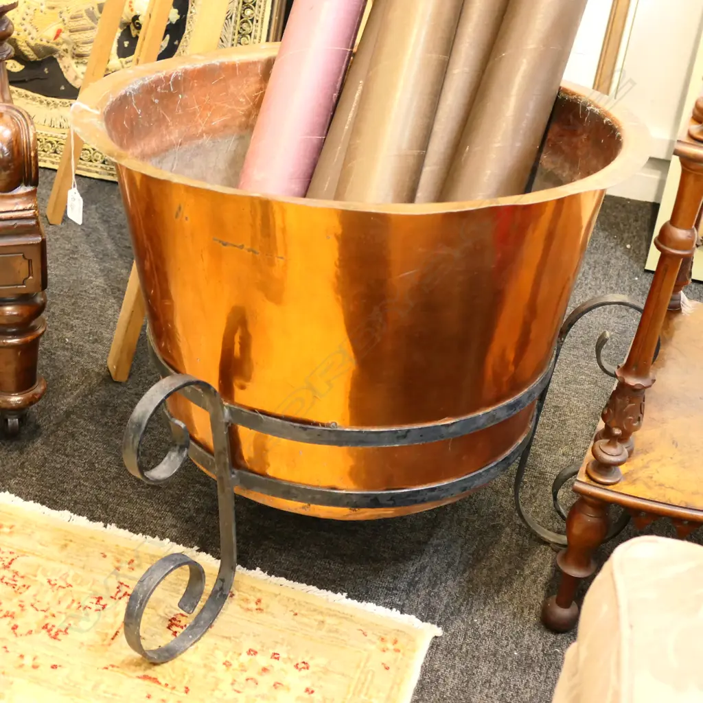 LARGE COPPER W/ WROUGHT IRON STAND DIA. 670MM Image 1++