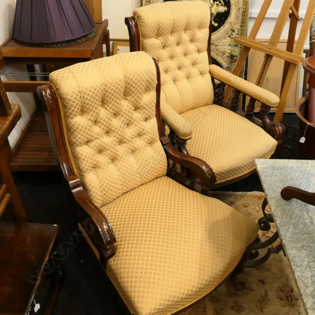 GRANDFATHER + GRANDMOTHER OPEN ELBOW MAHOGANY CHAIRS Image 1++