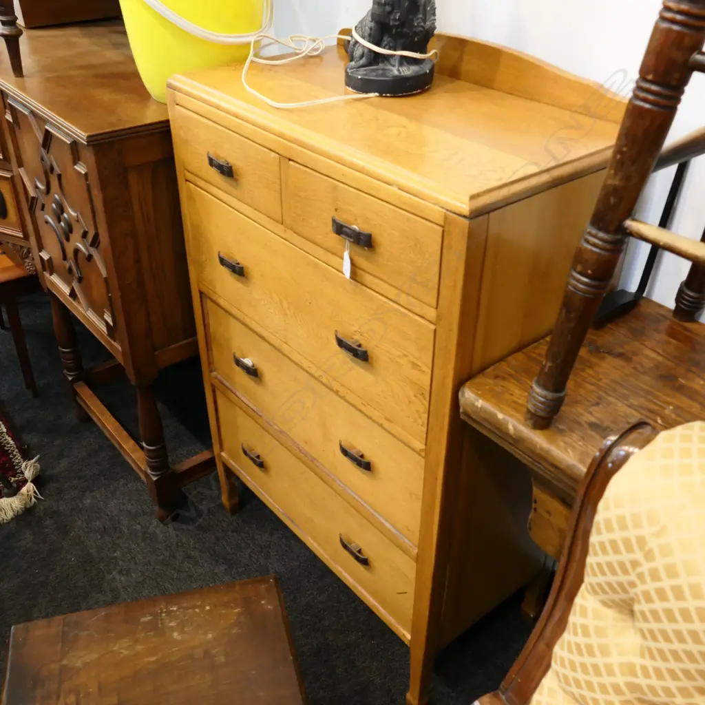 OAK 5 DRAWER CHEST C1940'S  Image 1++