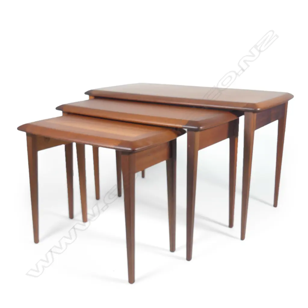 NZ 1960S JON JANSEN THREE NESTING MODULAR TABLES, LARGEST W. 690MM Image 1++