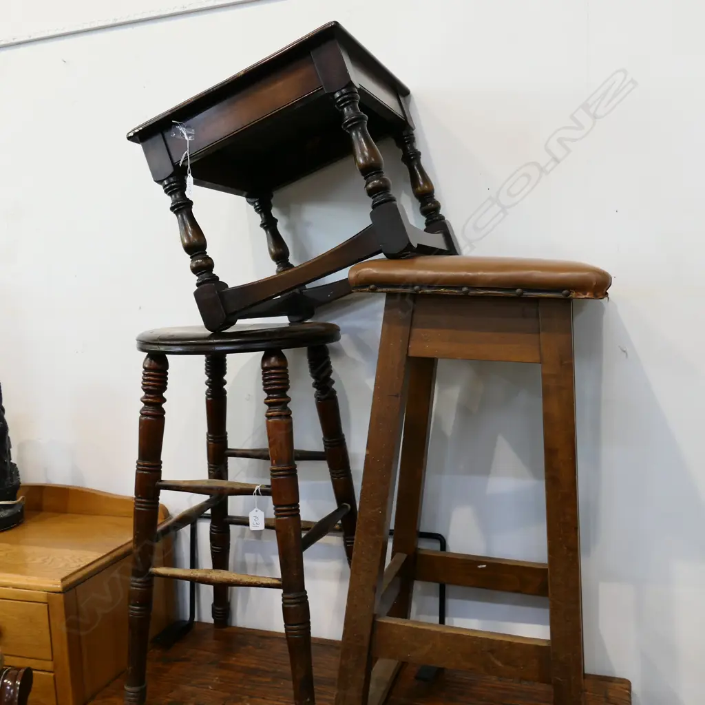 3 WOODEN STOOLS ONE AF Image 1++
