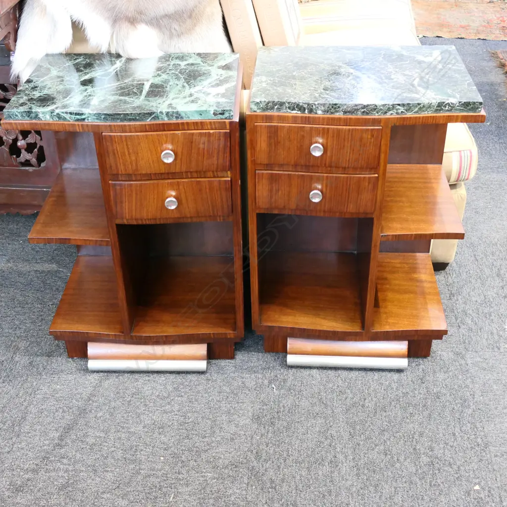 PR OF BLACK WALNUT MARBLE TOPPED BEDSIDE CABINETS Image 1++