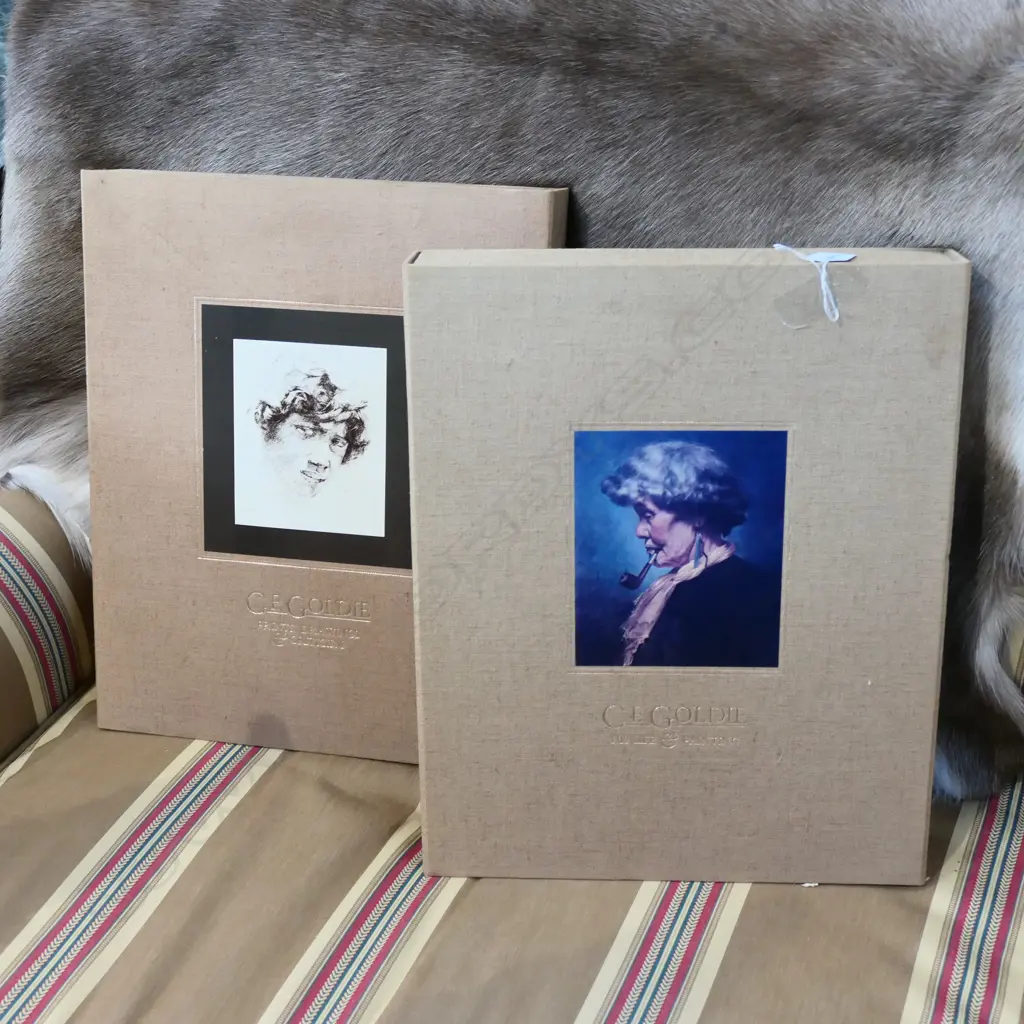 2 BOUND VOLUMES C. E. GOLDIE 'HIS LIFE AND PAINTINGS' AND 'PRINTS, DRAWINGS AND CRITICISM' 400M H, ALISTER TAYLOR 1977 Image 1++