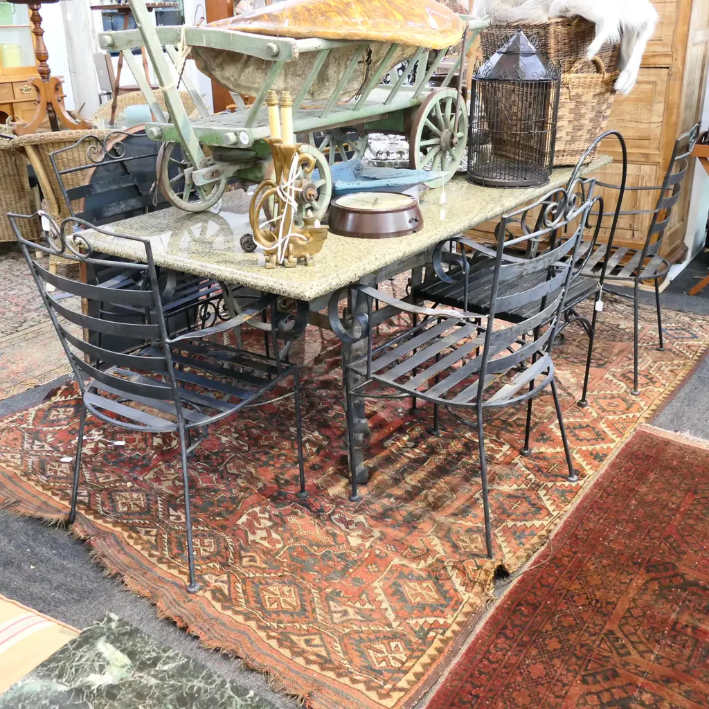 OUTDOOR TABLE & 6 CHAIR SET STEEL AND MARBLE Image 1++