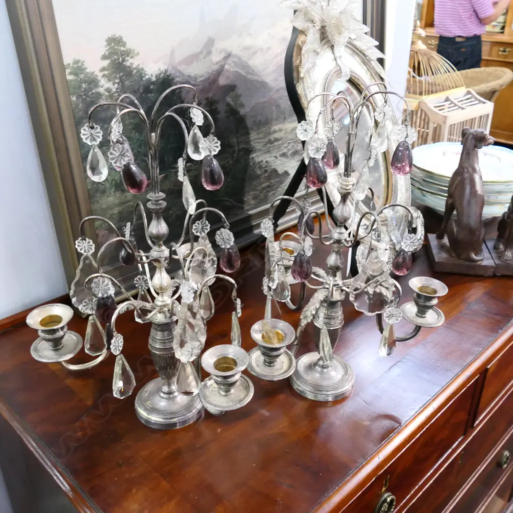 PAIR SILVERPLATE AND CRYSTAL CANDELABRA Image 1++