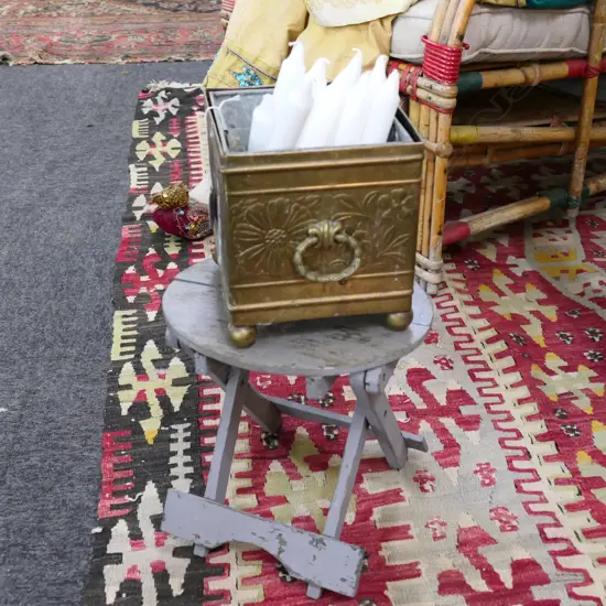 BRASS JARDINIERE AND WOOD FOLDING STAND