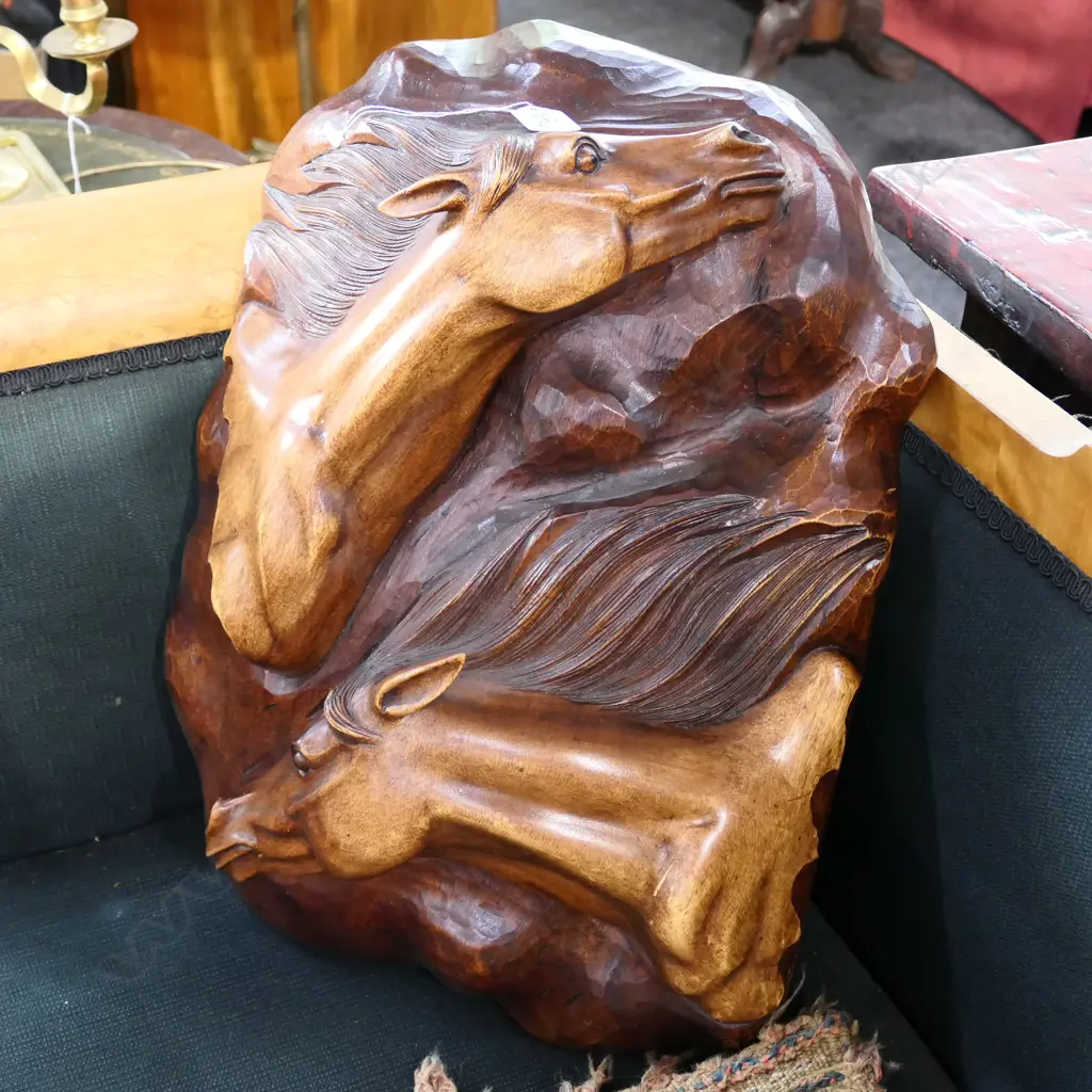 CARVED WOODEN HORSE ORNAMENT H. 480MM Image 1++