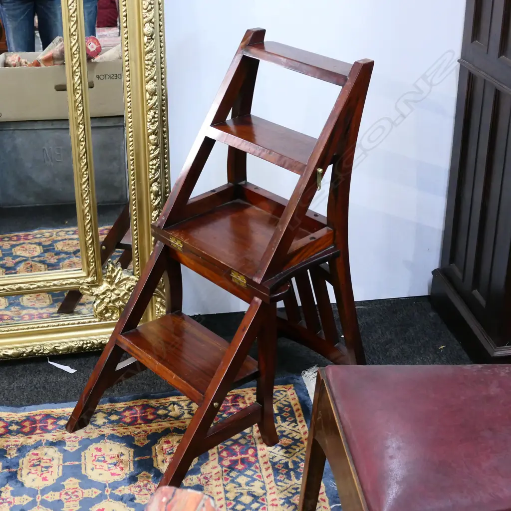 METAMORPHIC MAHOGANY STEP LADDER LIBRARY CHAIR Image 1++