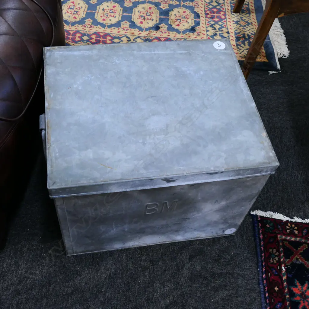 OLD FRENCH GALVANISED TIN BOX (3) Image 1++