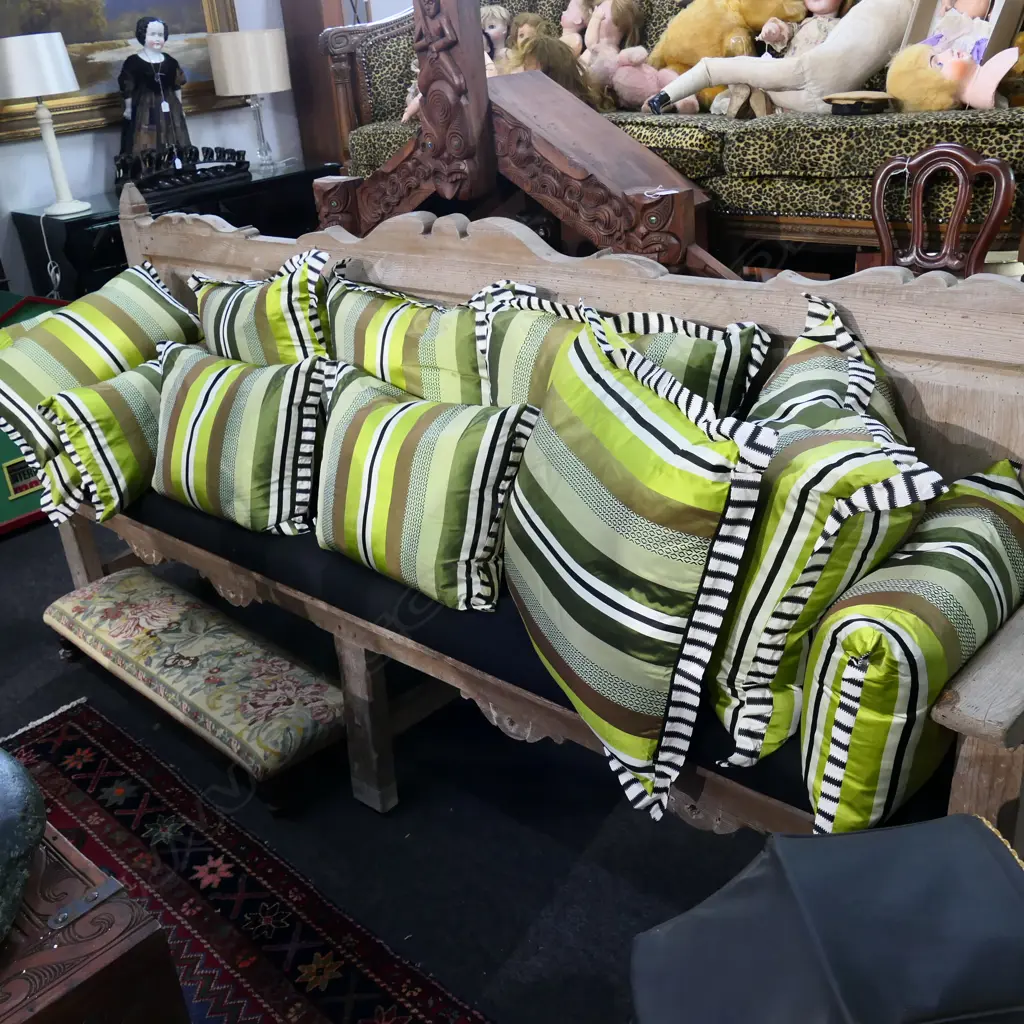 TEN DESIGNER'S GUILD DUCK DOWN CUSHIONS, STRIPED GREEN TONES Image 1++