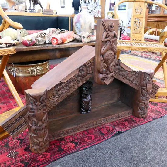 WOODEN CARVED MAORI WHARE 1300MM W 790MM H